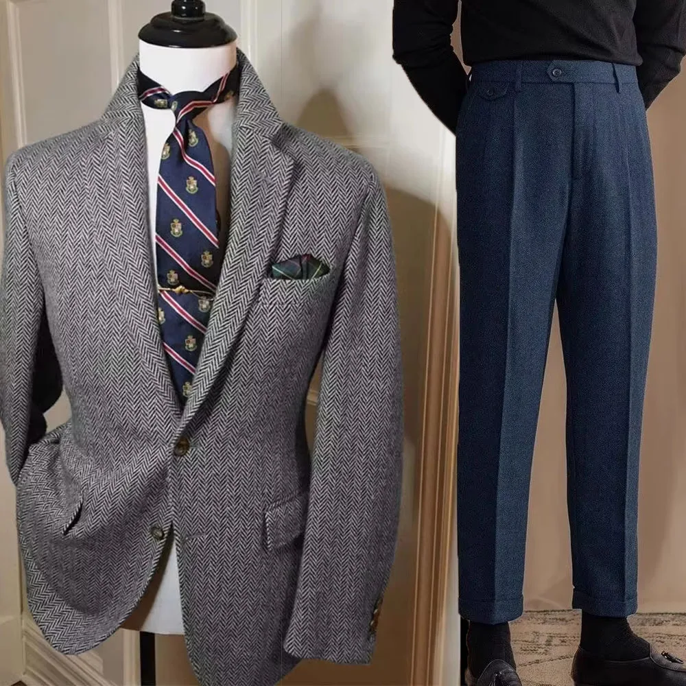 

Men's Blazer Herringbone Single-breasted Casual Jacket Slim and Comfortable Collar Outerwear Coats for Men Suit Blazers Man Coat