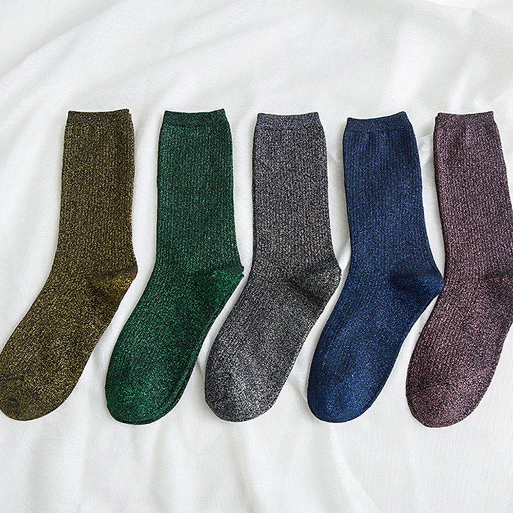 5 زوج/مجموعة المرأة لامعة كاندي الألوان مشرق بريق الجوارب أزياء المرأة الذهب والفضة جوارب محبوكة Harajuku ربيع الخريف الجوارب #3