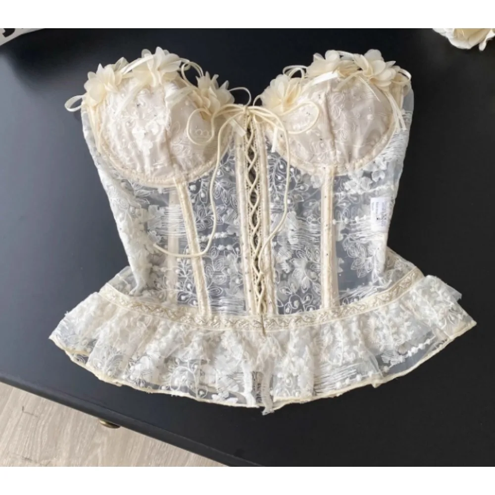 

Chic sweet Embroidered backless Camis Tank Top Slim Sexy Korean Fashion Sleeveless High Street Tops Women Top