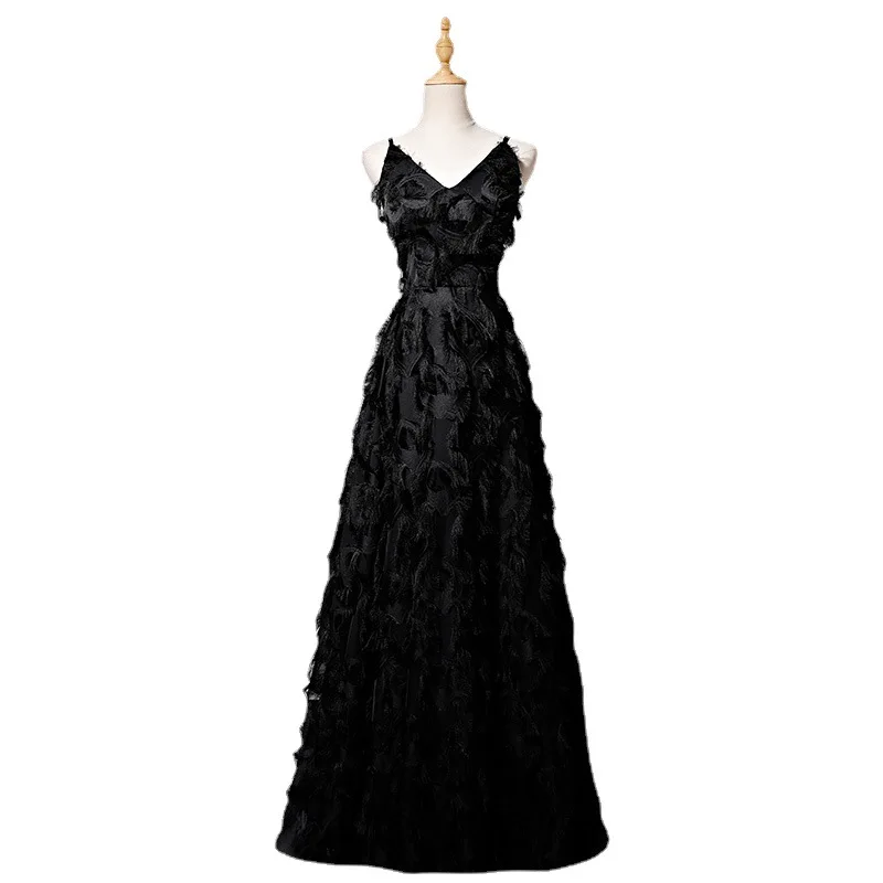 

Feathers V-neck Spaghetti Straps Long Formal Evening Dress