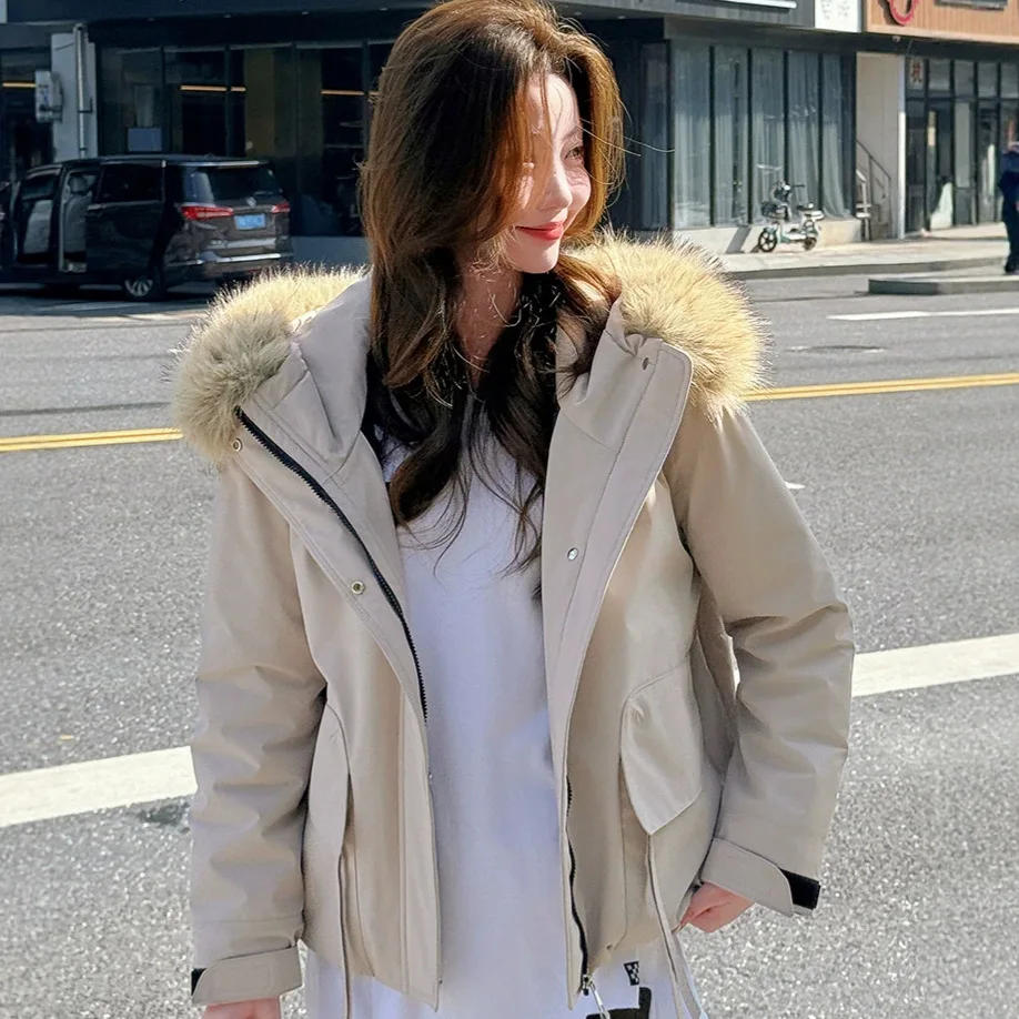 Winter Coat Women Parkas Thicke Warm Down Cotton Jacket New Korean Hooded Imitation Fur Collar Parker Tooling Female Outerwear