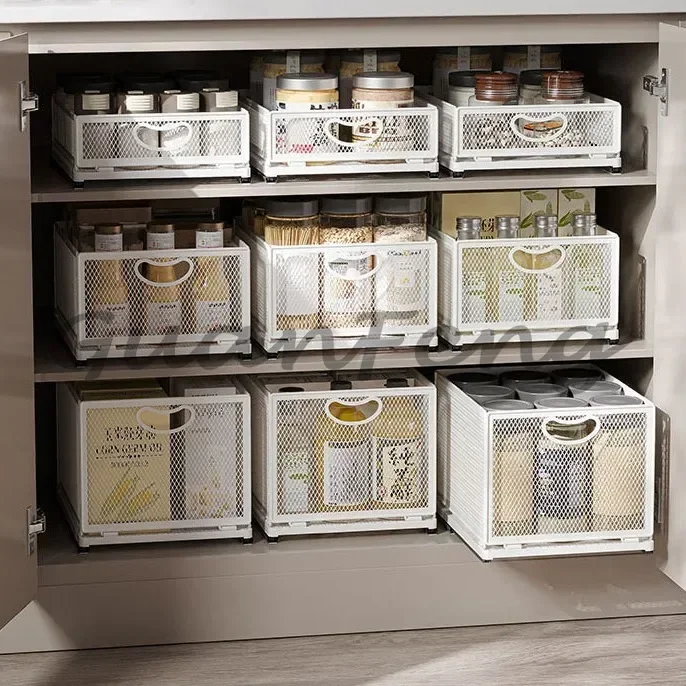 Space Saving Kitchen Pull-out Sliding Basket, Under Sink Cabinet Drawer Rack, Snack Storage Organizer