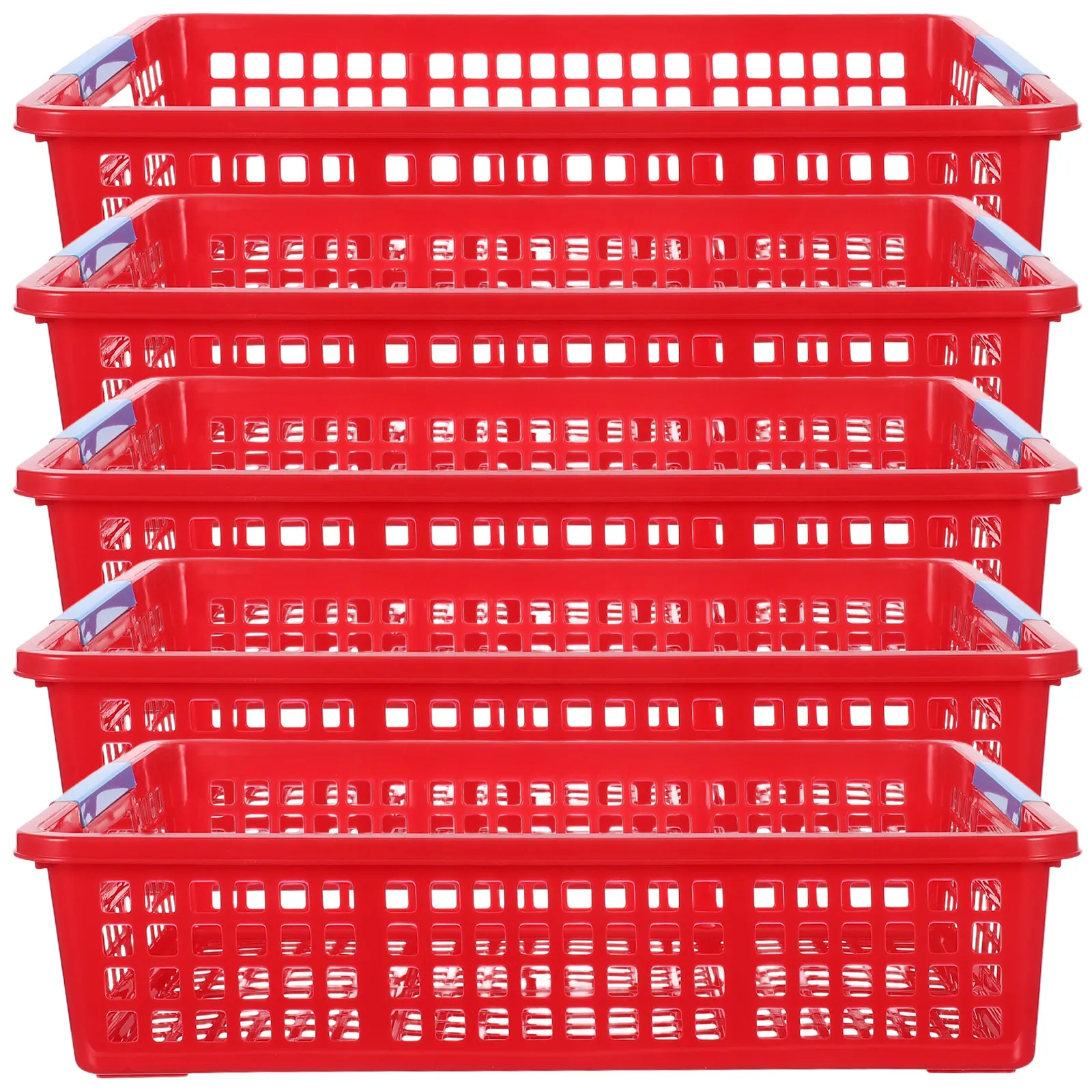 

5Pcs Plastic Storage Basket Red Desktop File Organizer Stackable Office Classroom Multi Function Desktop Storage Bin