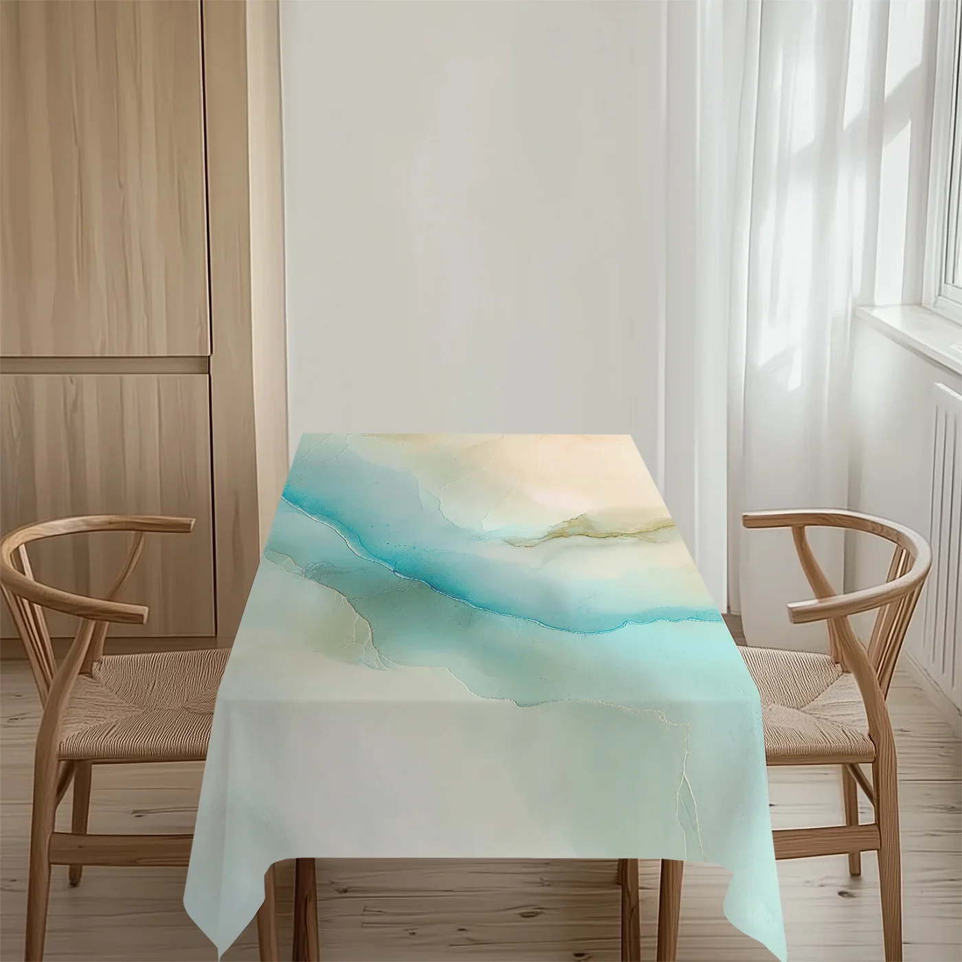 One piece of blue, white and turquoise turquoise gradient tablecloth - modern gradient marble texture rectangular fabricxzj