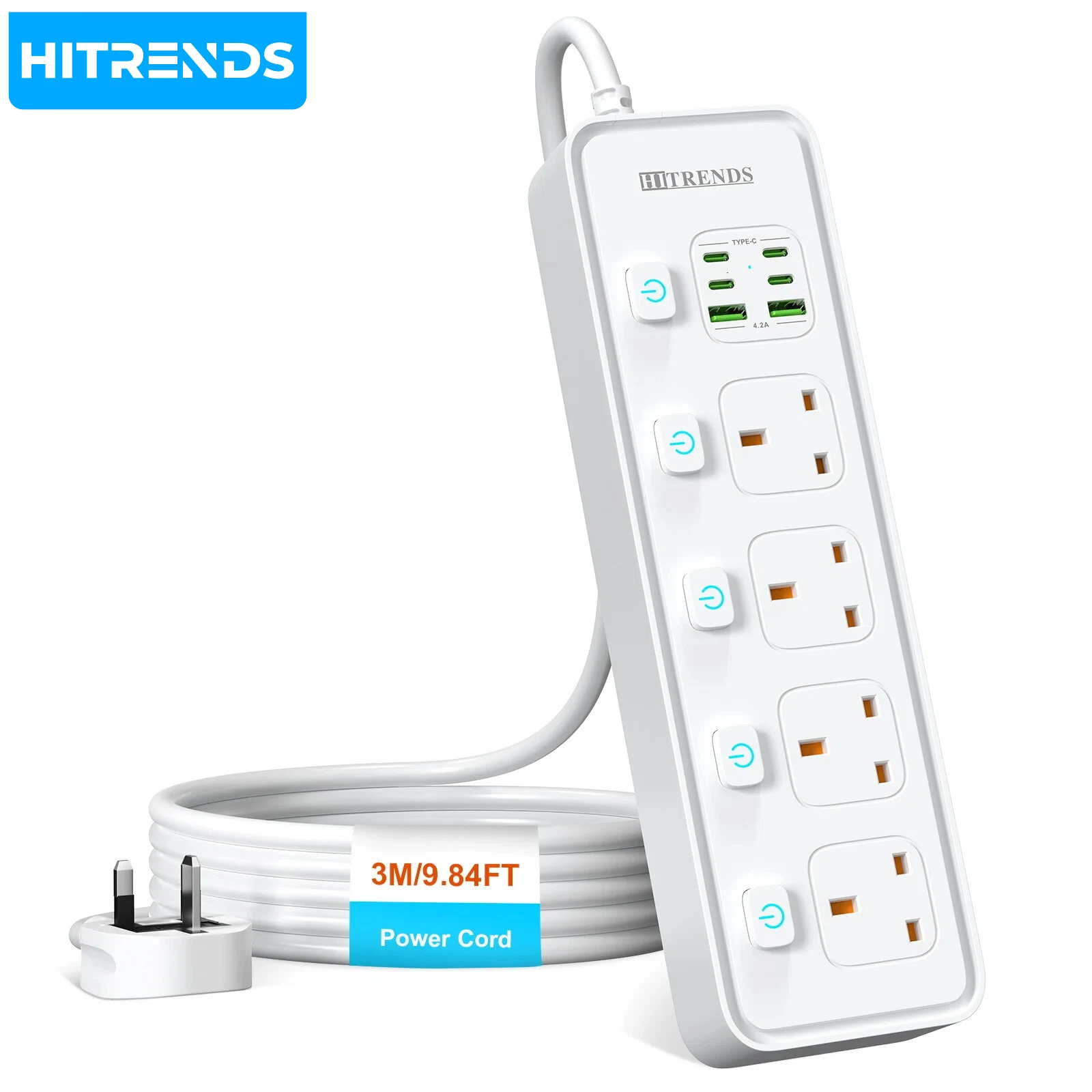 

Умный сетевой фильтр 10-в-1 с 2 портами USB и 4 портами Type-C для быстрой зарядки, мощность 3250 Вт, незаменим для дома и офисных компьютеров.