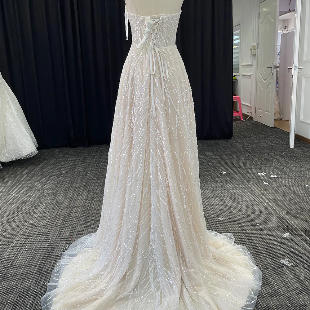 Elegant A-Line Women Wedding Dresses Bright Lace Bridal Gowns Split Mopping Length Strapless Princess 2024 Vestidos De Novias