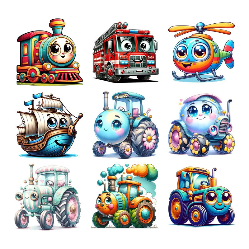 Cartoon car Heat Transfer Children\'s clothing Accessory Iron On Fashion Stickers Heat Transfer Fabric Patches