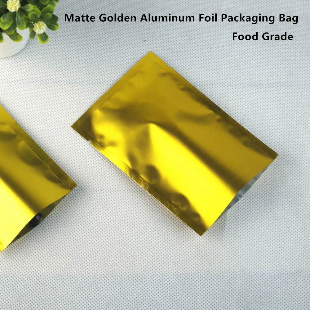 

9x13cm 200pcs Golden Matte Aluminum Bags Matt Finish, Heat Seal Mylar Foil Plastic Food Pouch Snack Pack-bag Beef Jerky Storage