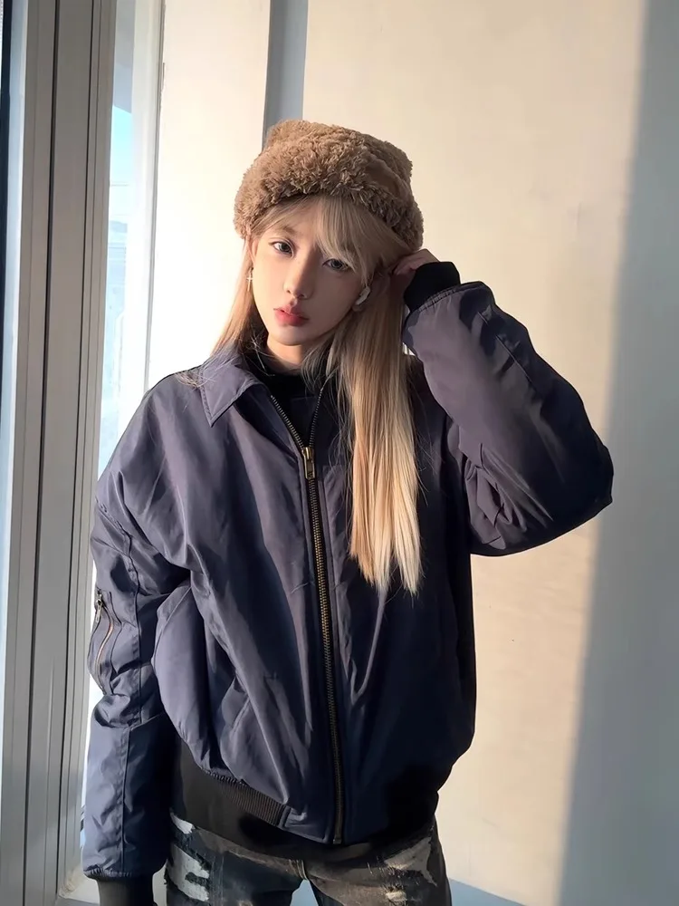 

Trendy Youth Men's Flight Jaet Coat k Blue ort American Bomber Workwear Cotton Couple Turn-down Collar Baseball Clothes