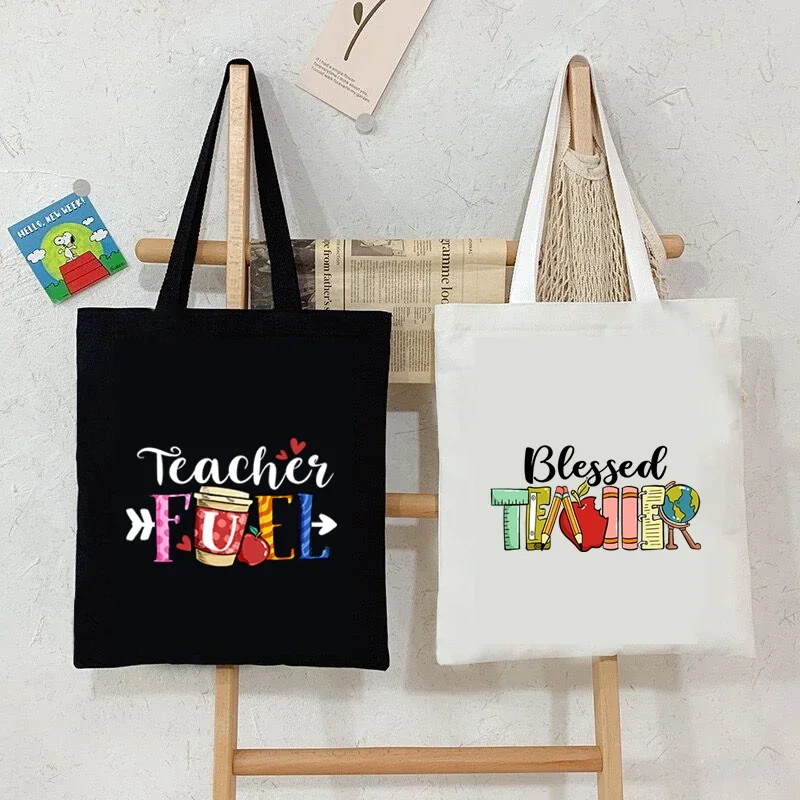 

Blessed Teacher Printed Women Shoulder Bag Fashion Apple Pencil Globe Canvas Shopping Bags Female Reusable Handbags Gift Teacher