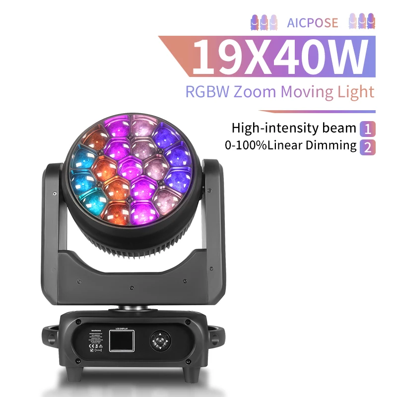 

AICPOSE K15 19X40W big Bee Eye RGBW 4in1 Zoom LED Wash Moving Head Wedding stage music festival professional lighting