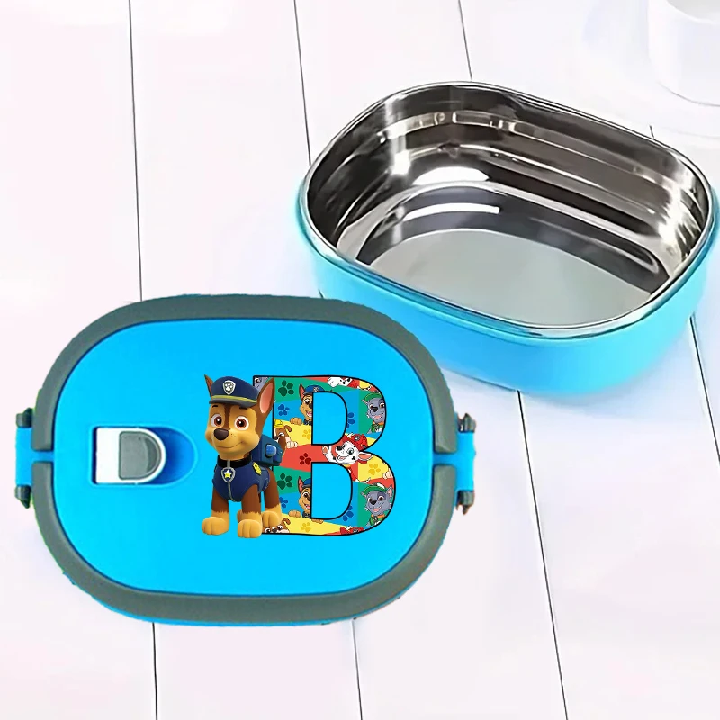 กล่องเก็บอาหารสแตนเลสลายการ์ตูนพาวพาโทรล ฮันเตอร์ส พิมพ์ตัวอักษร A-Z สำหรับนักเรียน พร้อมกระเป๋าใส่อาหารแบบพกพา
