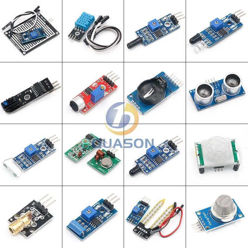 16pcs/lot  pi 2 3 the sensor module package HC-SR04 501 DHT11 DS3231 KY-008 Sound Rain Soil sensor for arduino kit