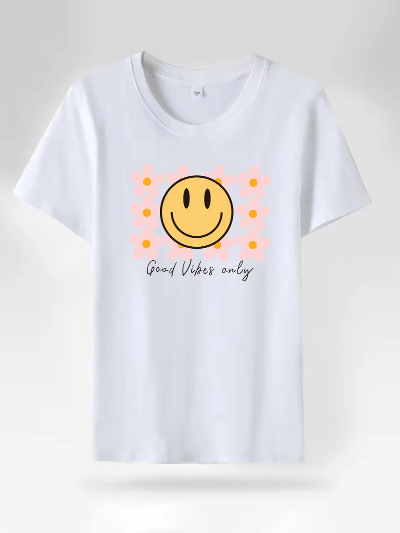 Pink Theory Freen Same Short-sleeved T-shirt Female Smiling Face Letter Summer Cotton Clothes Fashion Freenbecky GL Girls Female