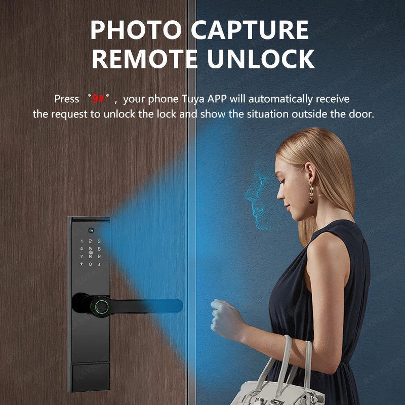 RAYKUBE P10 Tuya Wifi peephole HD Camera Fingerprint Digital Smart Door Lock With Built-in Gateway APP Remote Unlock 8-language