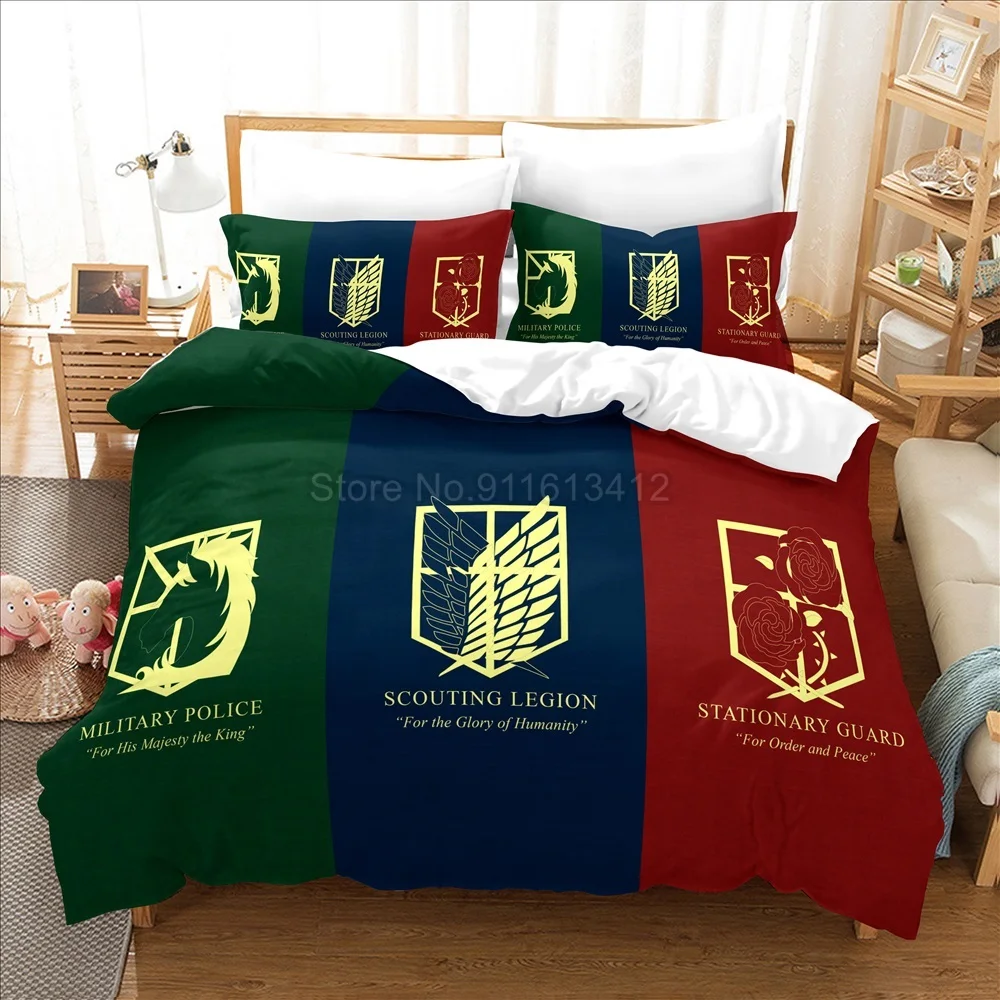 Anime Attack on Titan 3D Printed Bedding Set Cartoon Duvet Covers Pillowcases Comforter Bedding Set Bedclothes(NO sheet)