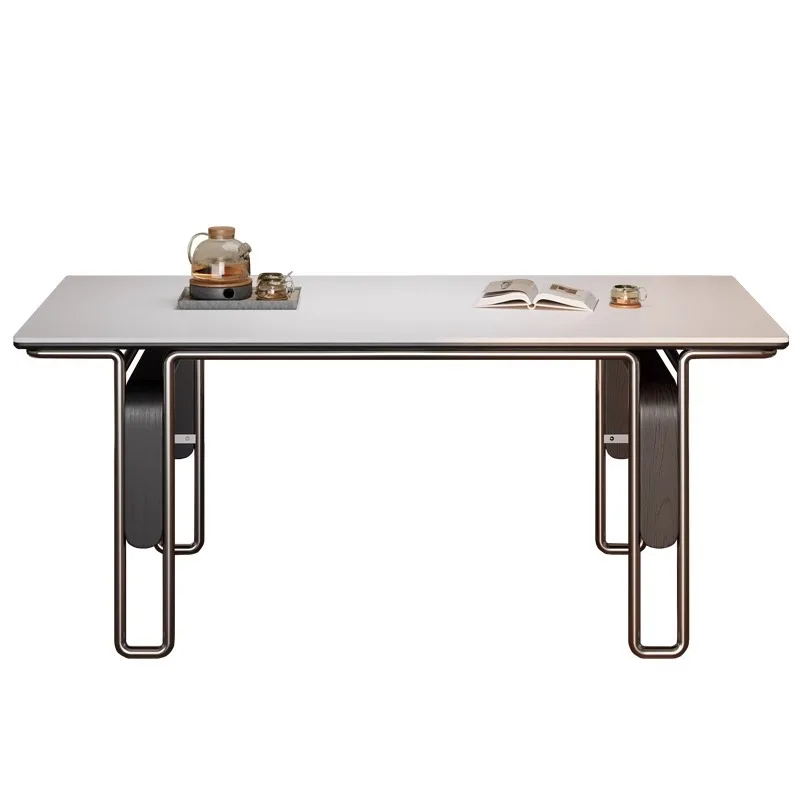 

Wooden and comfortable Bauhaus rock solid wood dining table stainless steel antique household rectangular black dining table