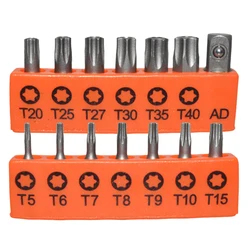 Juego de puntas de destornillador Torx de 14 piezas y 25mm, puntas de estrella magnéticas de seguridad a prueba de manipulaciones, T5, T7, T8, T15, T20, T25, T27, T30, T35, T40