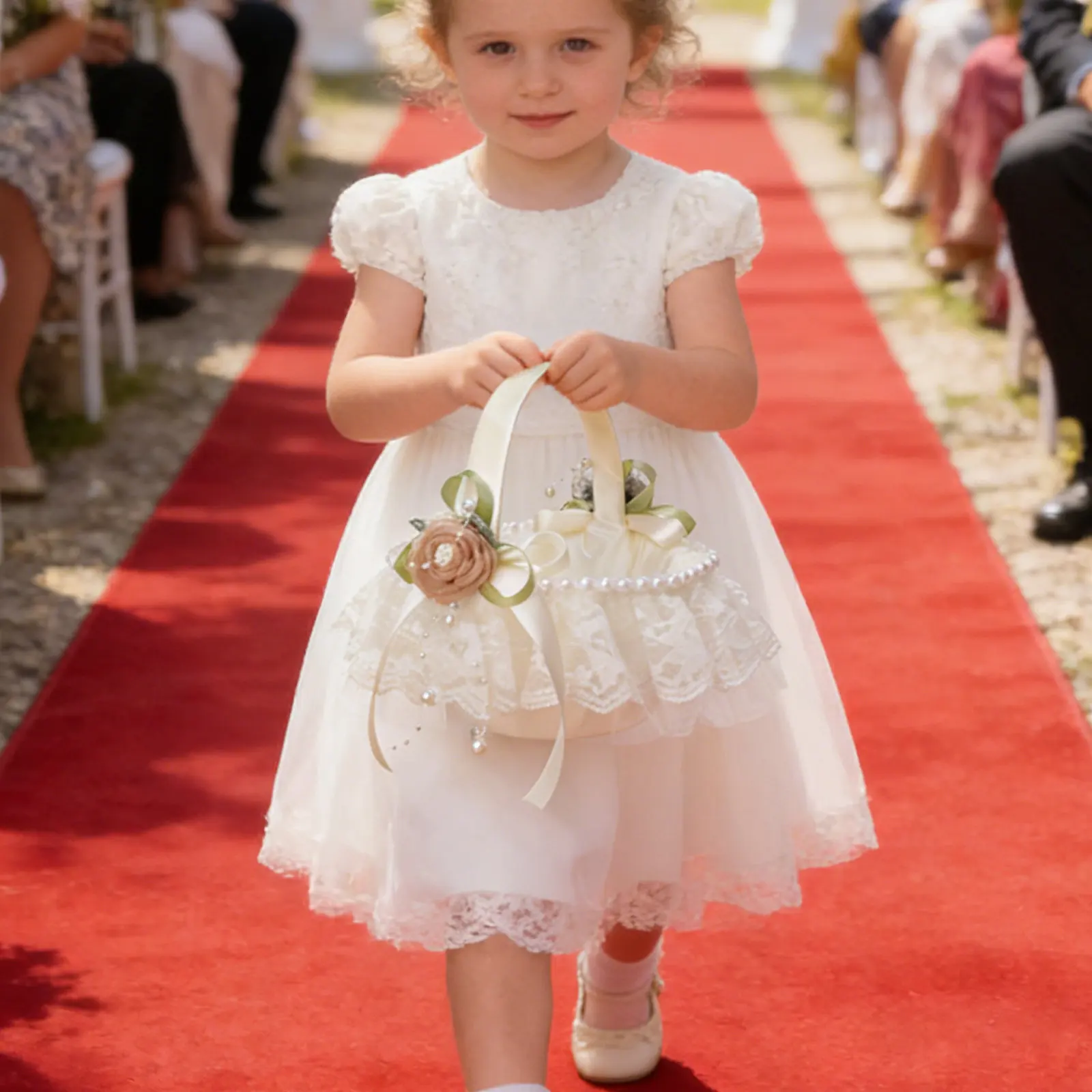 

Корзина для цветов с жемчужным декором для девочки-цветочницы на свадьбу, элегантная кружевная корзина для цветов, аксессуар для свадебной церемонии, цветочная композиция