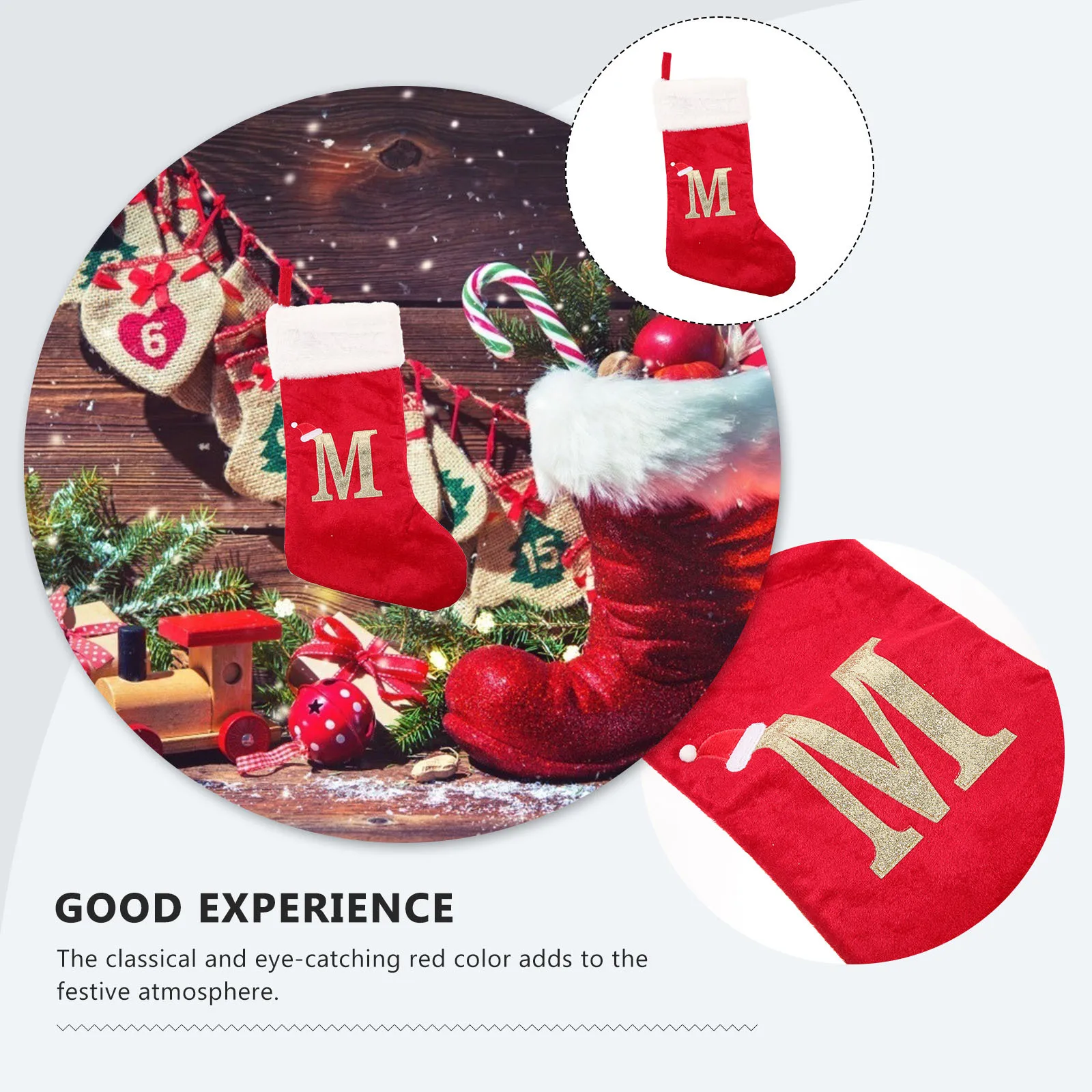 

Christmas Stocking Red Lettering Knitted Xmas Cloth Gift Bag Large Capacity Hanging Decoration Xmas Tree Ornament Holiday Gift