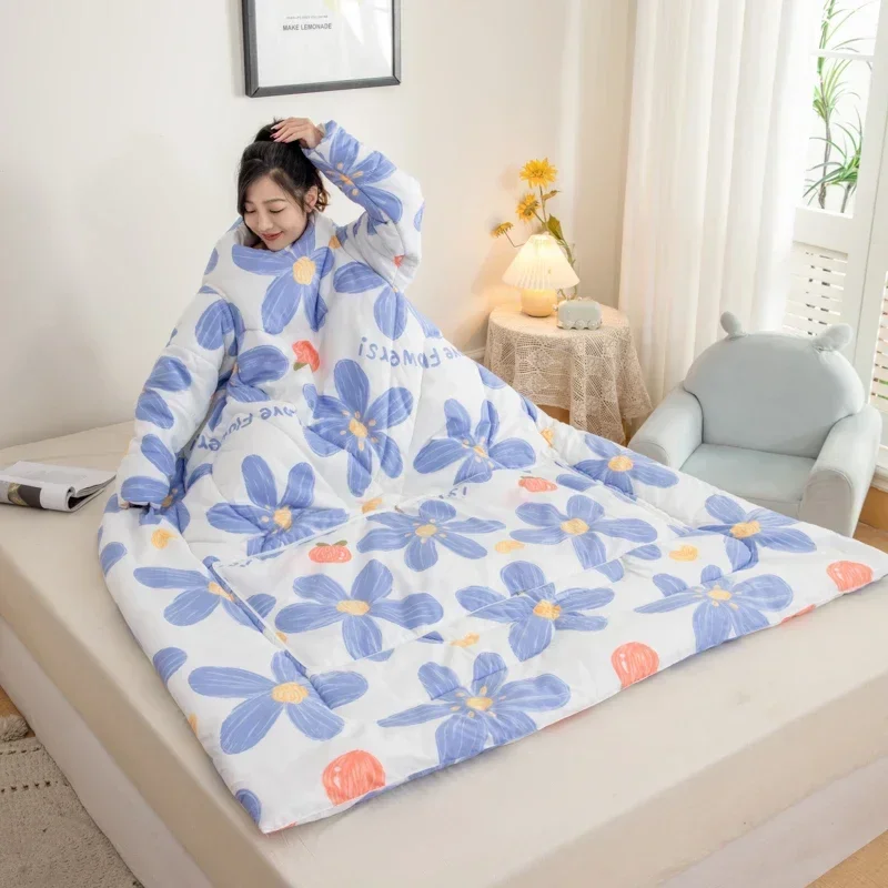 1pc Thickened with Sleeves Quilt Wearable Duvet Floral Style Sofa Comforter edredon Warm Bedspread Quilted Blanket