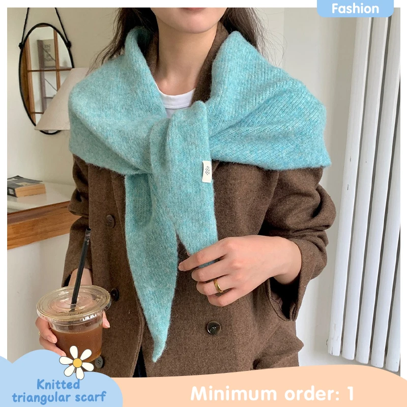 

Autumn Winter Solid Color Knitted Triangle Scarf for Women Outdoor Cycling Skiing Versatile Korean Style Versatile Warm Shawl