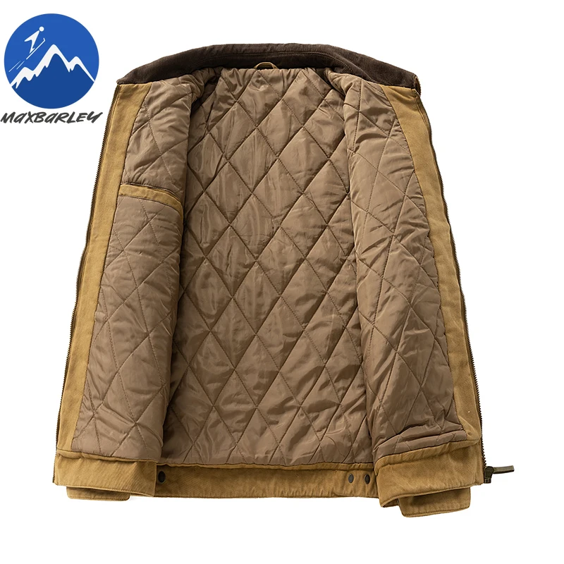 Men Quilted Jacket Vintage American Style Street Windproof Tooling Coat Casual Lapel Outdoor Riding Thickened Warm Winter Parka