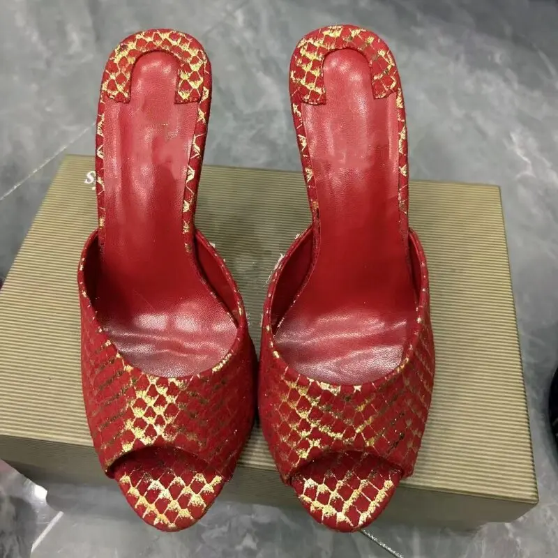 European and American Color Blocked High Heels, Half Flip Flops, Fish Mouth, sexy Slim Heels, Fashionable Cooldown, Plus Size