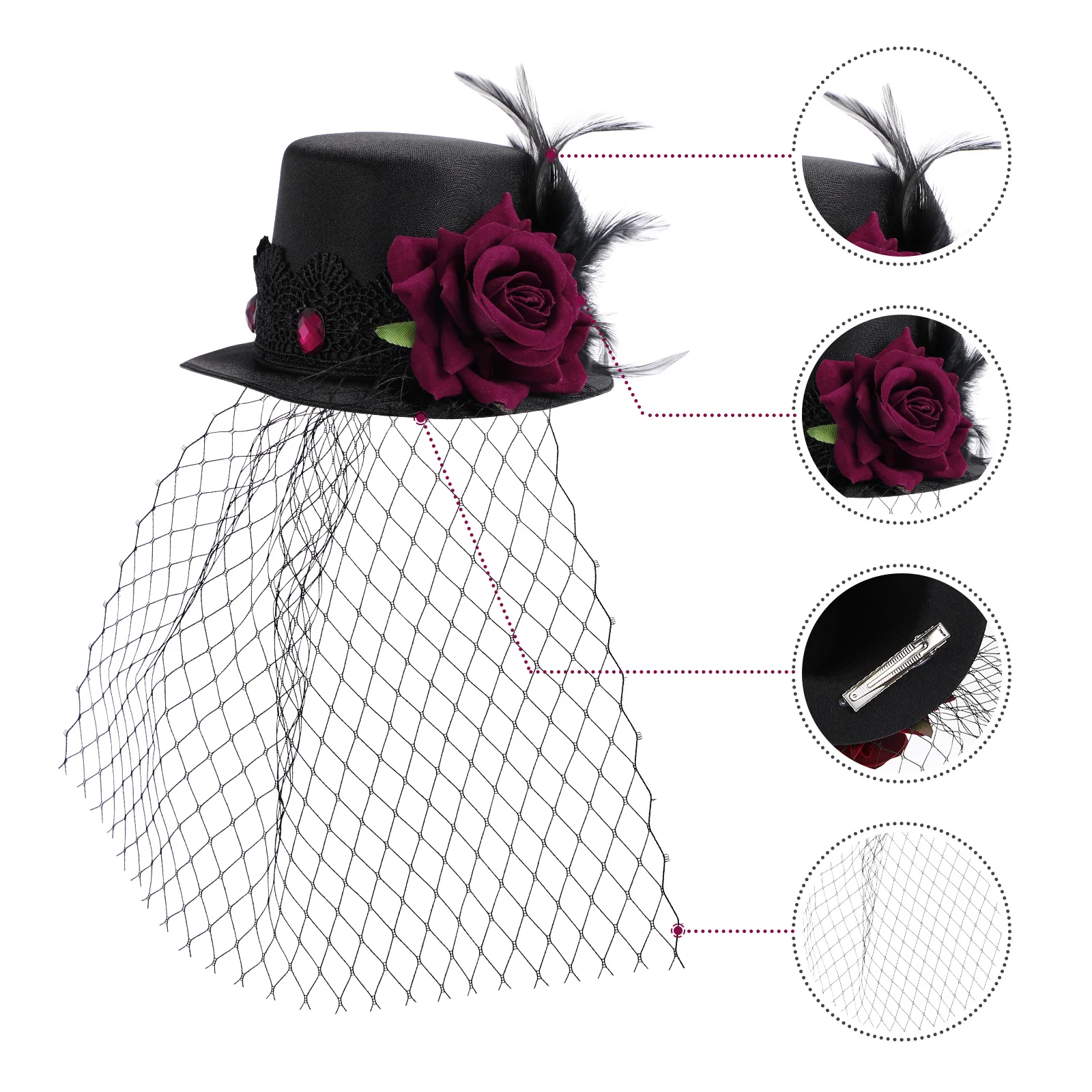 

Rose Fascinator Hat Clip Elegant Satin Small Hat Hair Clip For Women Party Festival Hair Decoration