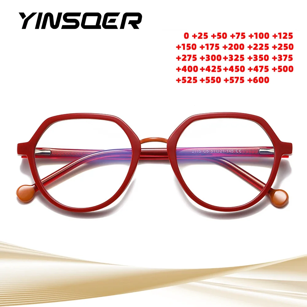 High Quality New Reading Glasses for Women‘s Anti Blue Light Lenses Polygon Myopia Hyperopia Prescription Eyeglasses Frame Red