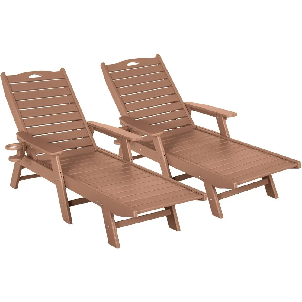 

Chaise Lounge Set of 2 Outdoor with 5-Position Adjustable Backrest, HDPE Lounge Chair for Outside Supports Up to 400 LBS, Pool