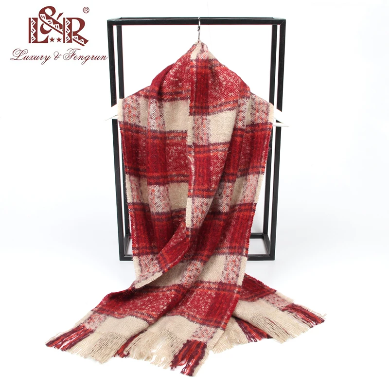 2022 New Women Plaid Scarf Winter Pashmina Shawls Cashmere Thick Wraps Lady Tassel Warm Scarves Rainbow Hairy Bufanda