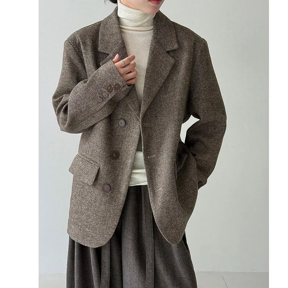 30% مادة الصوف المرأة الخريف السترة معطف رفض طوق اللون البني السترة Feminino Casaco Feminino القمم لملابس حريمي