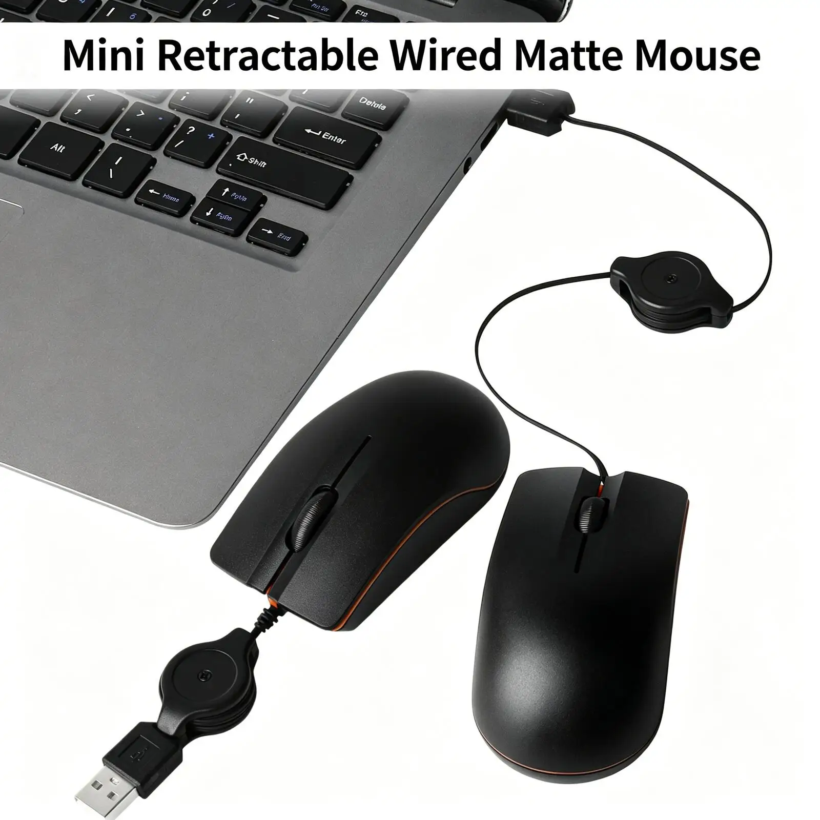 

Retractable Cable Wired Mouse, Matte Mini Lightweight Portable Office Mice, Plug-and-Play USB Gaming Mause for PC Laptop Desktop