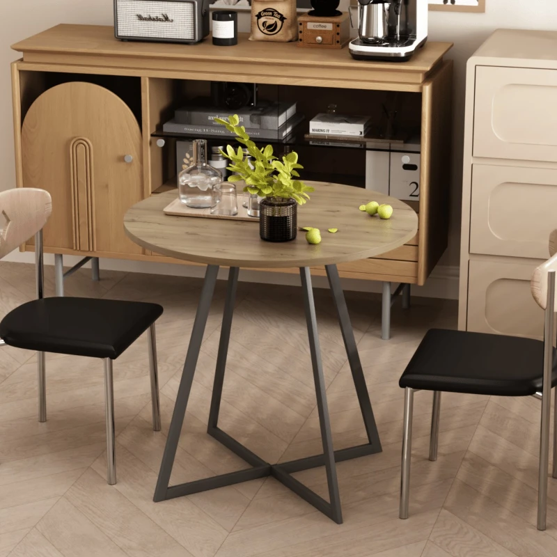 Vintage Round Dining Table 4 Seater Kitchen Table Adjustable Foot Pads Industrial Style for Small Spaces