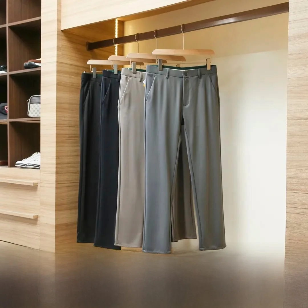 

Повседневные шелковые смешанные прямые брюки, мужские облегающие дышащие осенние длинные брюки, удобные нейлоновые вискозы и спандекса