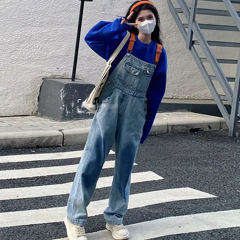 Women Denim Overalls Jumpsuit Contrast Color Salt Style Spring Autumn Slimming Fashion Design Trendy Curvy Fit​