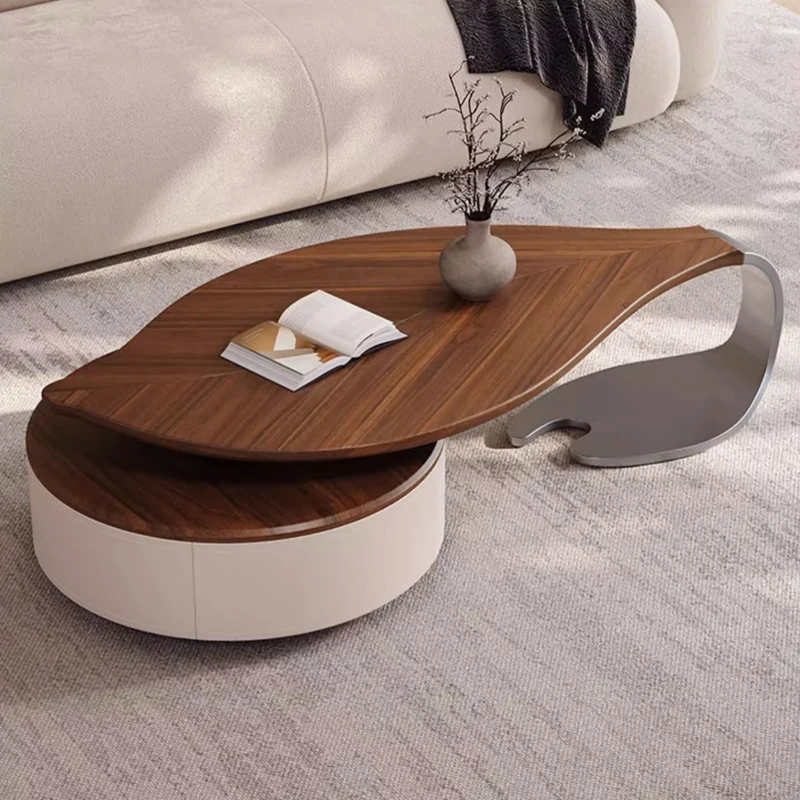 Moderno formato de folha folheado de nogueira mesa de centro luz luxo sala estar casa novo designer criativo forma especial mesa de centro