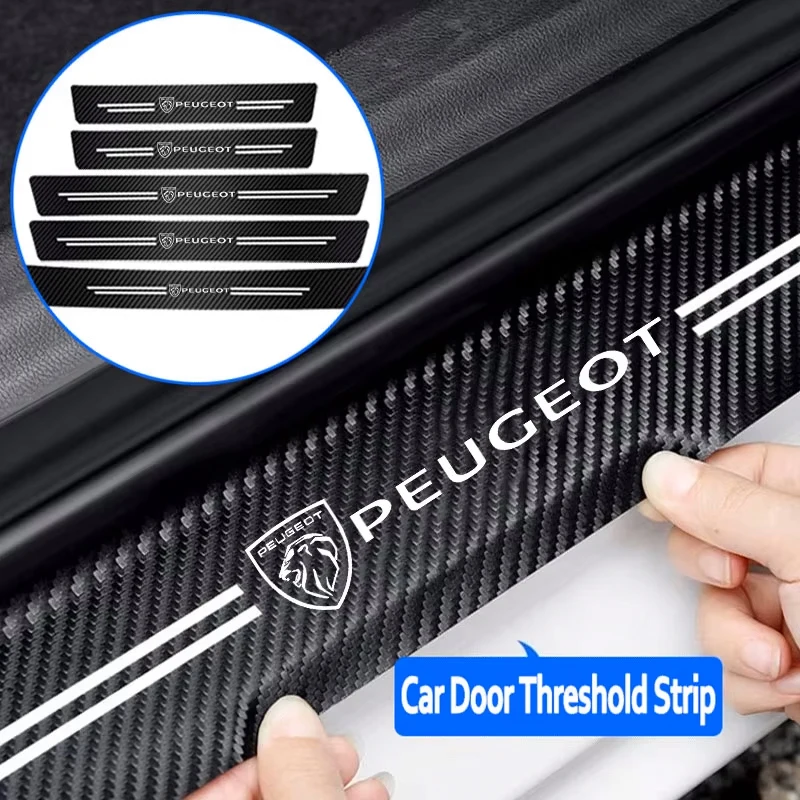 Car Door Sill Scuff Plate Decor Carbon Fiber Stickers For Peugeot 208 3008 308 2008 207 107 508 607 106 406 407 307 206 301 408 