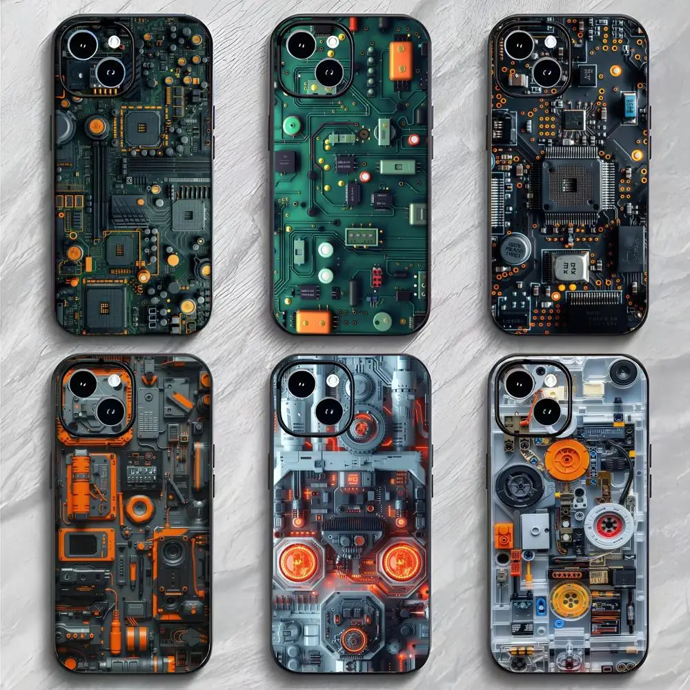 Circuit Board Phone Case Black Matte Thin Phone Case For iPhone17 16 15 14 13 ProMax