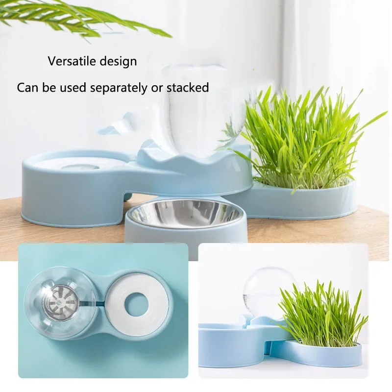 3 In 1 Pet Cat Bowl Water Dispenser Dog Food Container Drinking Bowl Cat Mint Cat Grass Cat Snack Feeders Dogs Bowl Pet Supplies