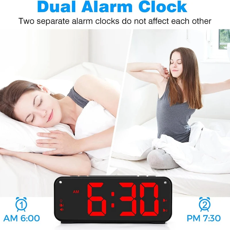 Loud Alarm Clock For Heavy Sleepers Adults,Dual Alarm Clock With Bed Shaker,For Bedrooms,6.5In Large Display With Dimmer Durable