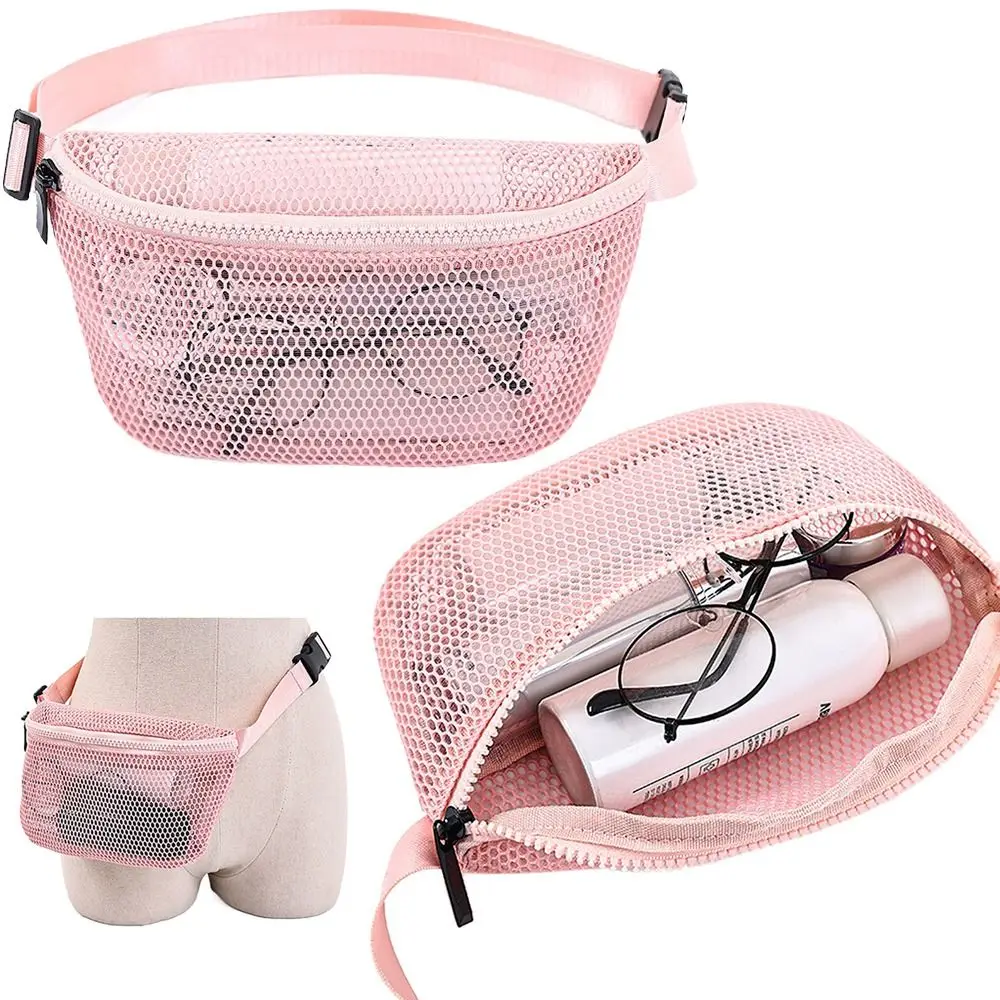 

Plain Hollow Out Mesh Waist Bag Zipper See Through Travel Fanny Packs Large Capacity Lightweight Hip Belt Bag for Sport Cycling