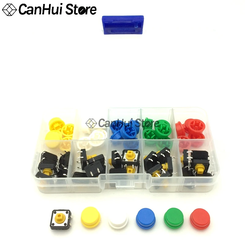 5 Colors 12*12*7.3MM Micro Switch Button Tact Cap Tactile Push Button Switch Momentary 12x12x7.3MM Red Blue Yellow 25Pcs/Set