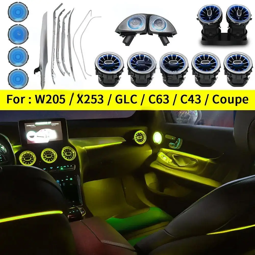 Ambient Light 3/12/64 Colours For Mercedes-Benz C/GLC Class Coupe  W205 C43 C63 X253 LED Vents Speaker Decorative Light Retrofit