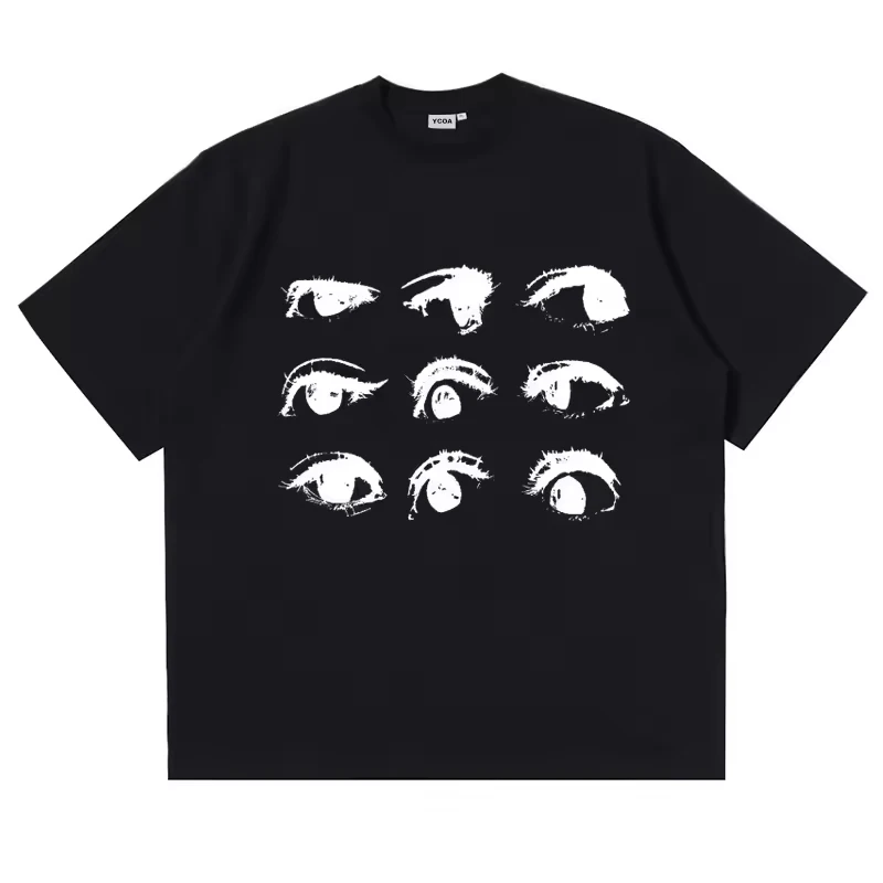 

Men's T-Shirt Cotton Eyes Graphic Oversized High Quality Summer Korean Fashion Short Sleeve Tees Tops Y2k Streetwear Clothing