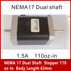 NEMA 17 Dual Shaft  Stepper 110 oz-in  Body Length 63mm CE Rohs NEMA17 Motor CNC 3D Printer Motor