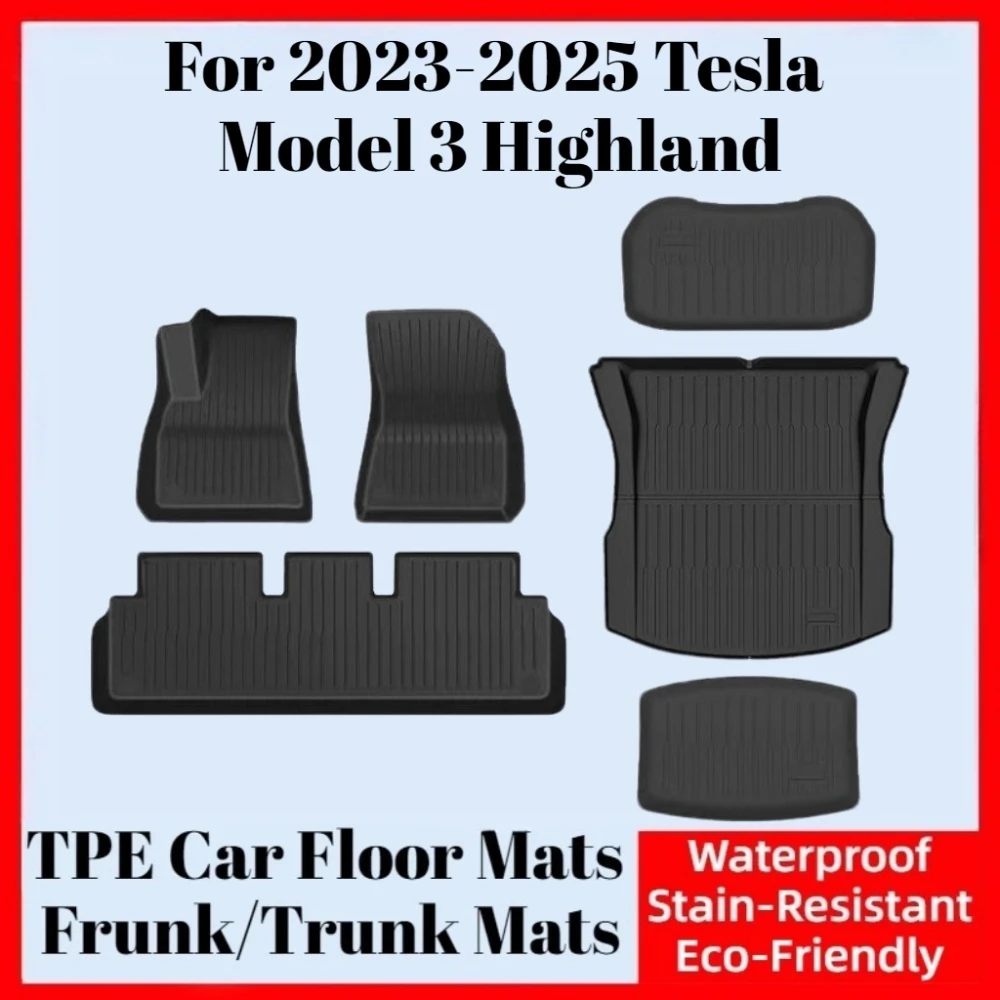 

For 2023-2025 Tesla Model 3 Highland Custom-Fit TPE Car Floor Mats Trunk Mats Single-Layer Wear-Resistant Car Accessories Parts