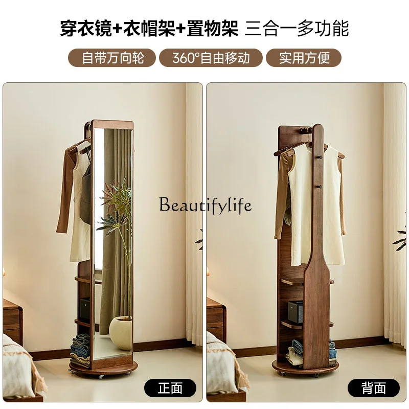 علاقة معلقة مرآة كاملة الطول دوارة من خشب الجوز الأسود في أمريكا الشمالية، مرآة كاملة الطول من الخشب الصلب المنزلي المتكامل