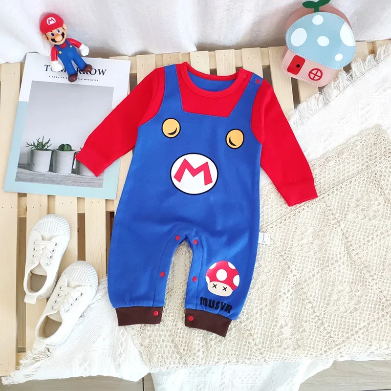 Super Marios Baby Cosplay Costumes Cute Anime Autumn Winter Kids Jumpsuits Newborn Baby Romper Toddler Costume Cartoon Onesie